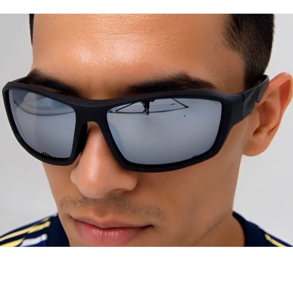 Mens Black Sports Sunglasses Mirror Lens Wrap Around Style Eyewear Fashion Gafas